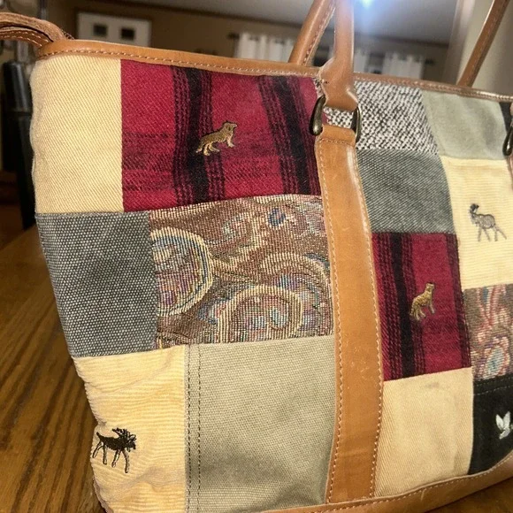 Vintage 90s LL Bean Boat & Tote Bag - Rare HTF Patchwork, Embroidered, Leather - Picture 9 of 15